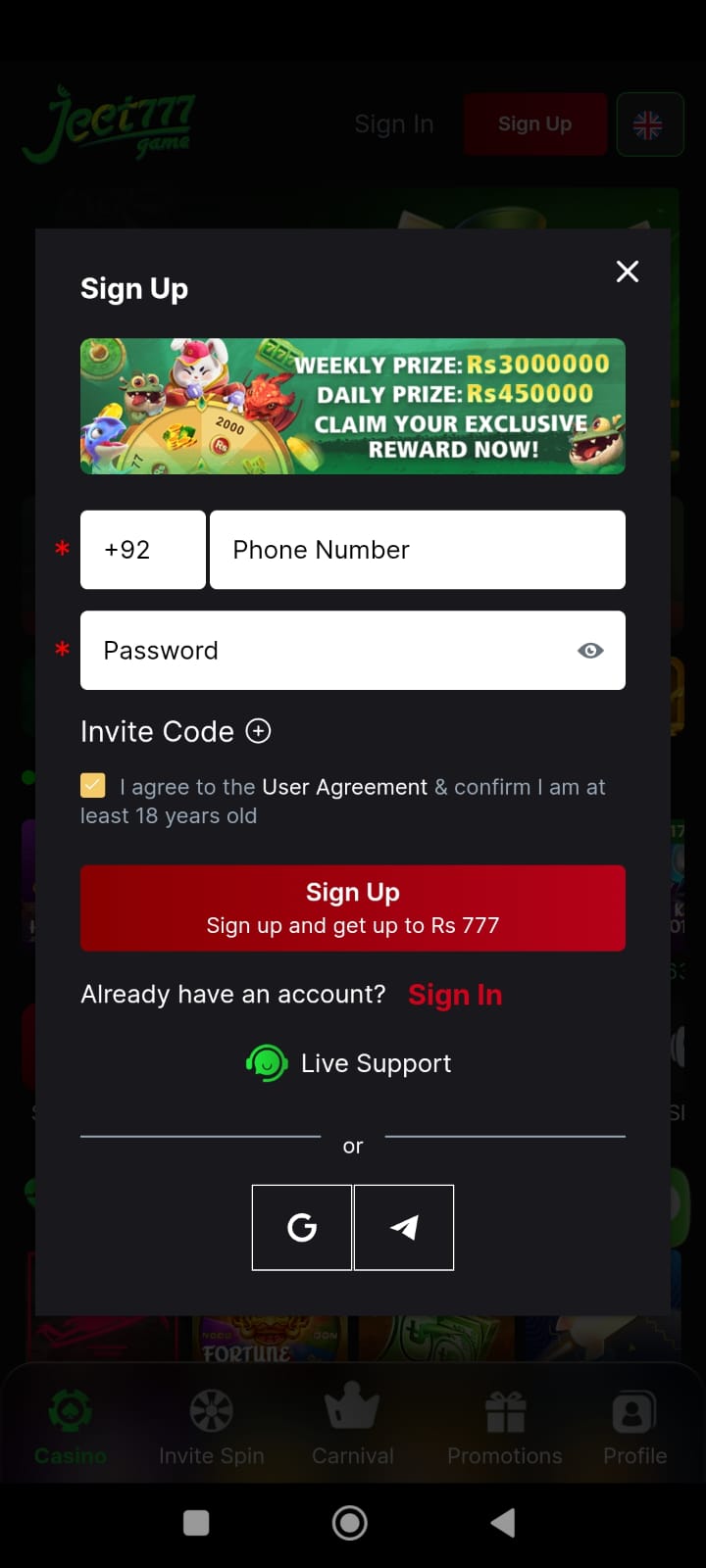 Jeet777 Game - How to download and register