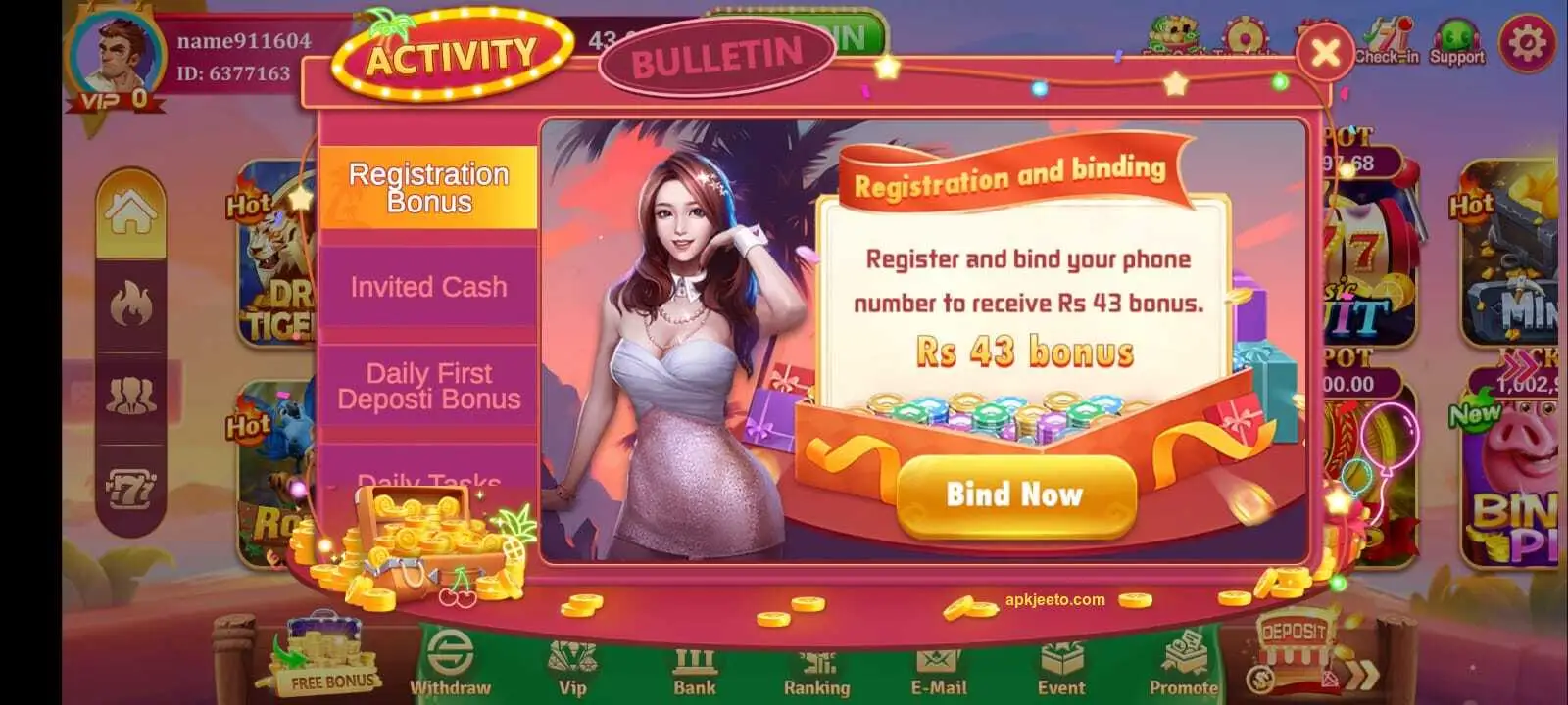 Get Free 43 Bonus In Bingo Patti Game